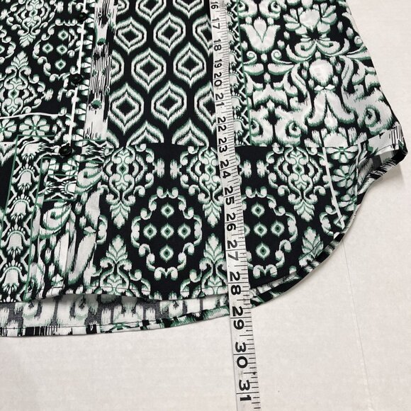 Foxcroft Shirt Womens M Black Mixed Print Non Iron Button Down Career Office - Picture 7 of 8